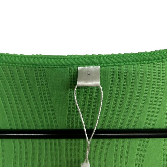 Dopamine Chic Green Ribbed Top Long‎ Sleeve Wavy Texture Y2K Revival Size L - Picture 4 of 6
